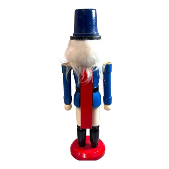 Vintage Wooden Blue Toy Soldier Nutcracker Red Base & Hat Christmas Holiday READ - Picture 7 of 9